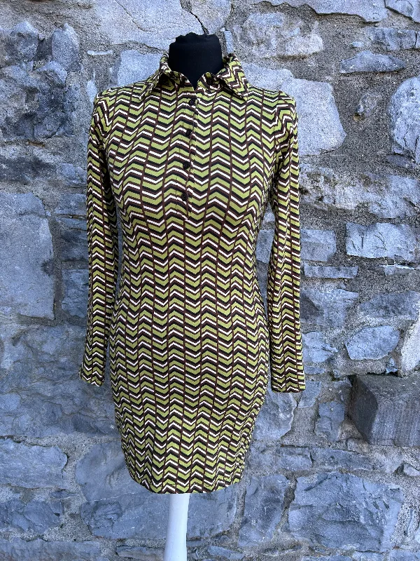 Green chevron mini dress uk 4-6 Stylish Puff Sleeve Mini Dress