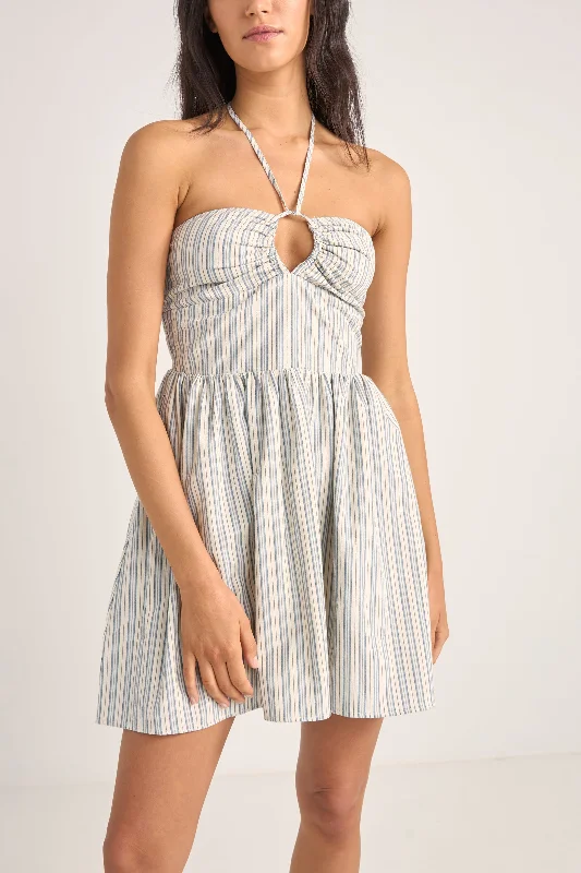 Haven Halter Mini Dress Blue Stripe Elegant Tulle Mini Dress