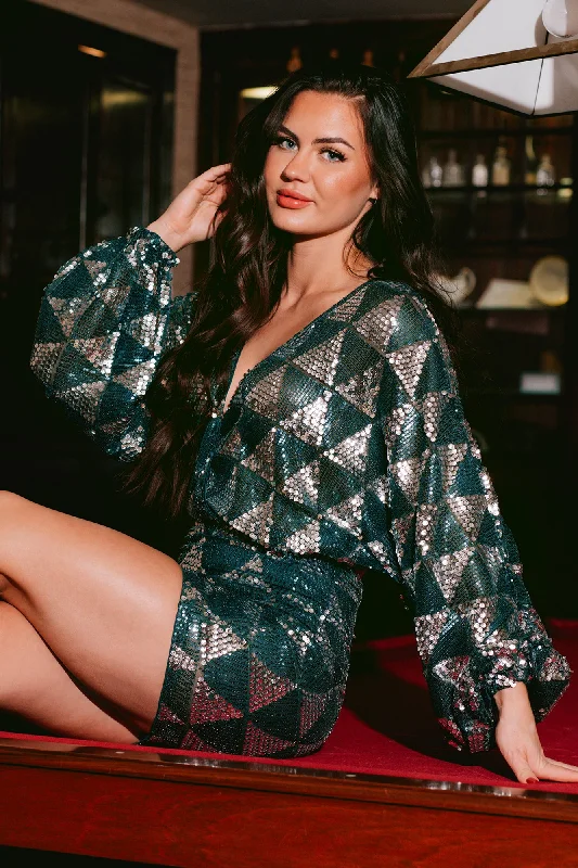 Ivanka Sequin Mini Dress (Hunter Green) Chic Halter Mini Dress