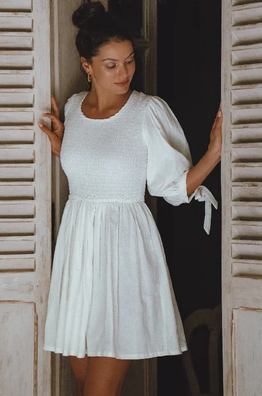 Jolie Puff Sleeve Linen Mini Dress Comfortable Off-Shoulder Mini Dress