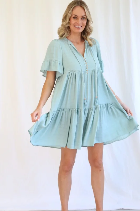 Kamira Mini Dress - Powder Blue Casual High-Waist Mini Dress