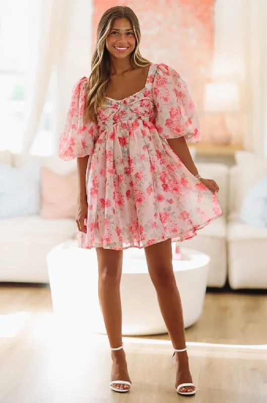 Leah Mini Dress - Pink Comfortable One-Shoulder Mini Dress