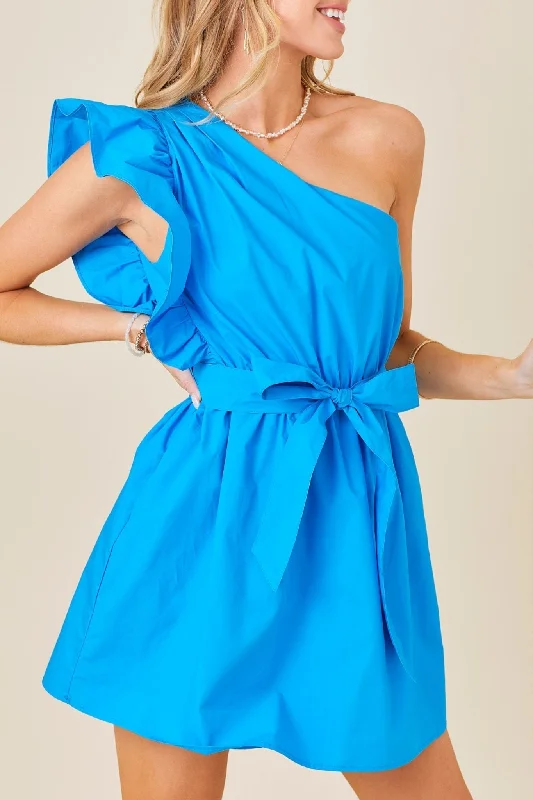 Living Easy Mini Dress in Blue Fashionable Button-Front Mini Dress