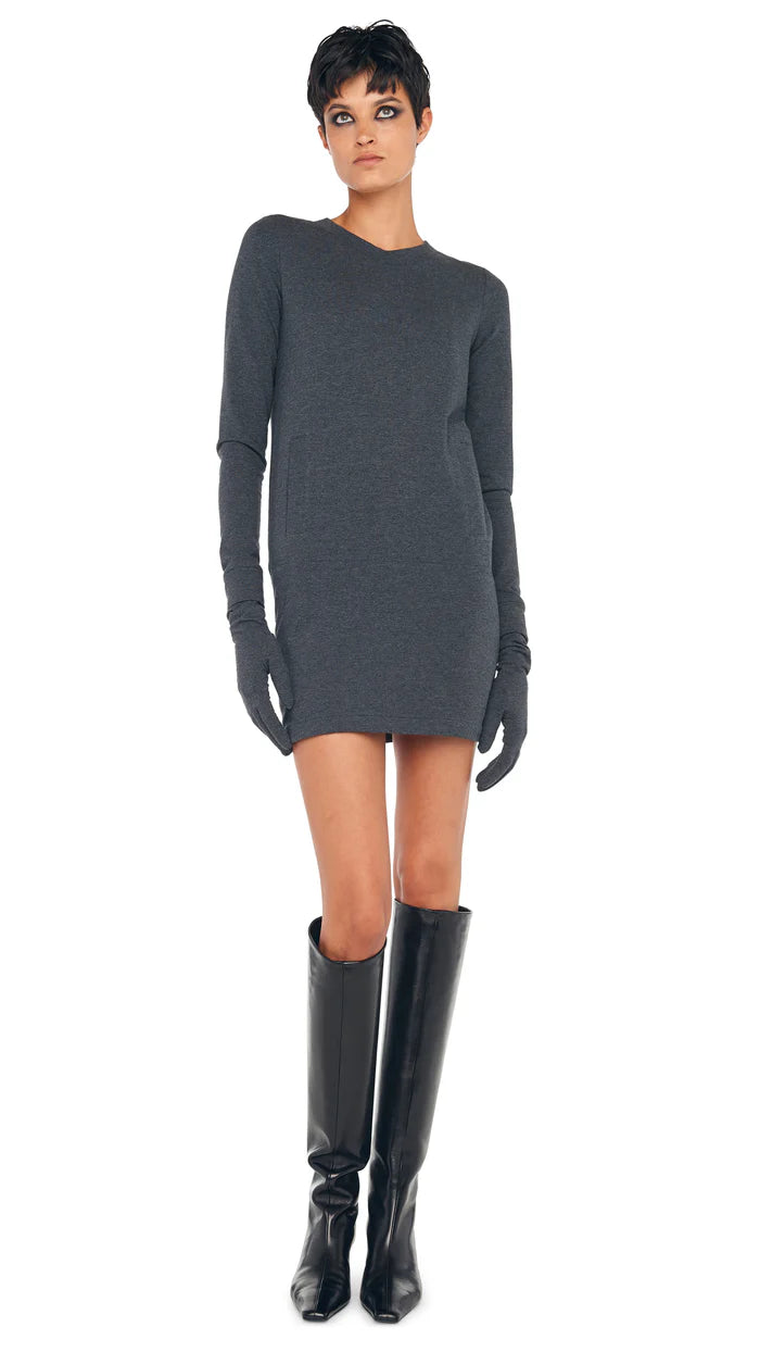 Long Sleeve Tailored Terry Mini Dress - Dark Heather Grey Stylish Sweetheart Neck Mini Dress Long Sleeve Tailored Terry Mini Dress - Dark Heather Grey Stylish Sweetheart Neck Mini Dress