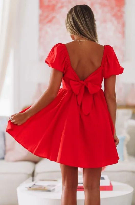 Love in the Afternoon Mini Dress - Red Casual V-Neck Mini Dress
