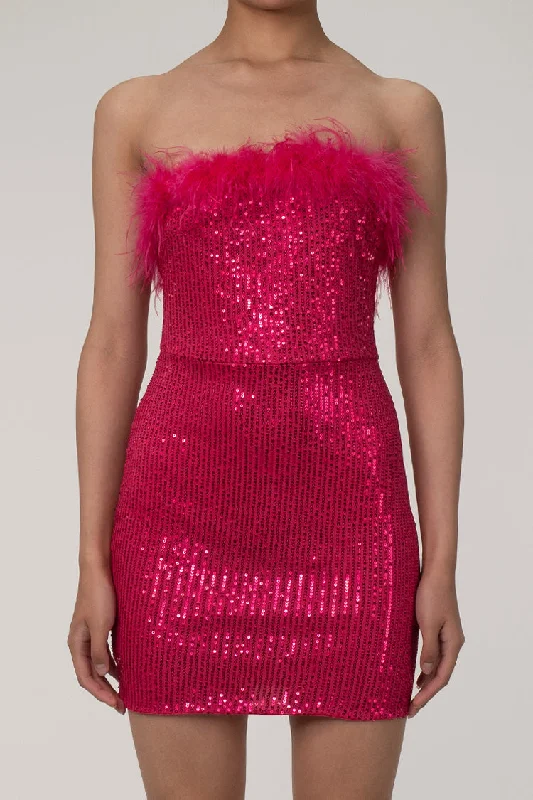 Luxurious Faux Feather Trim Strapless Bodycon Sequin Party Mini Dress Stylish Floral Print Mini Dress Luxurious Faux Feather Trim Strapless Bodycon Sequin Party Mini Dress Stylish Floral Print Mini Dress