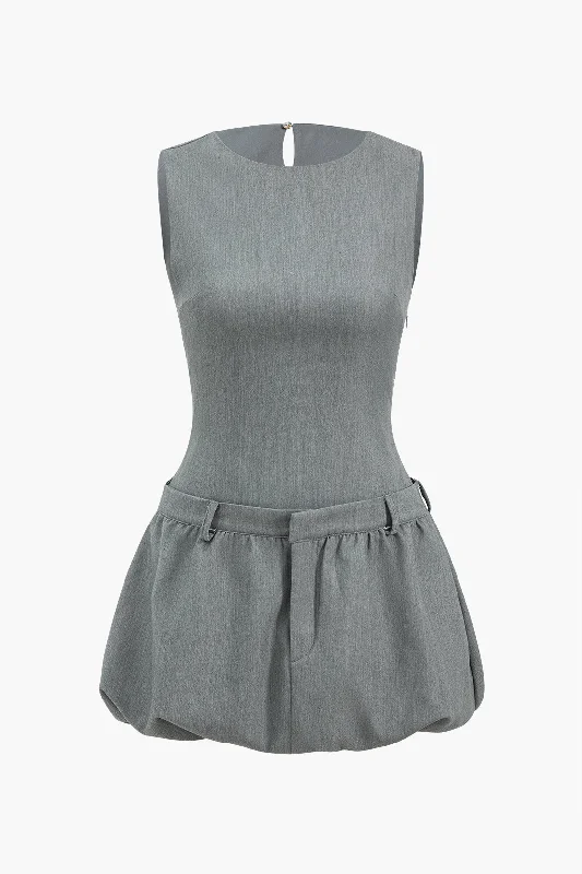 Round Neck Patchwork Sleeveless Mini Dress Fashionable Mini Dress with Slits