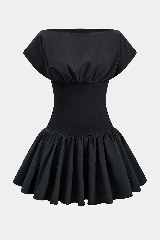 Ruched Patchwork Mini Dress Comfortable Linen Mini Dress