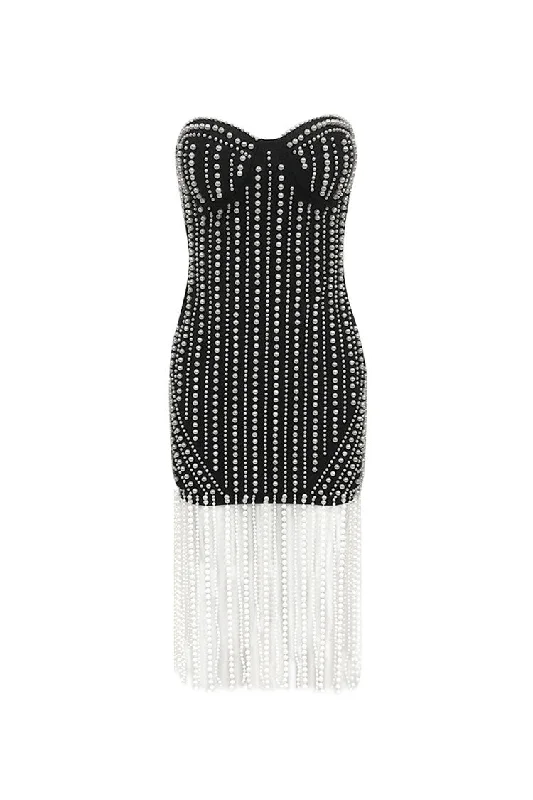 Opulent Sweetheart Strapless Faux Pearl Fringe Sheath Bandage Party Mini Dress Stylish Summer Mini Dress