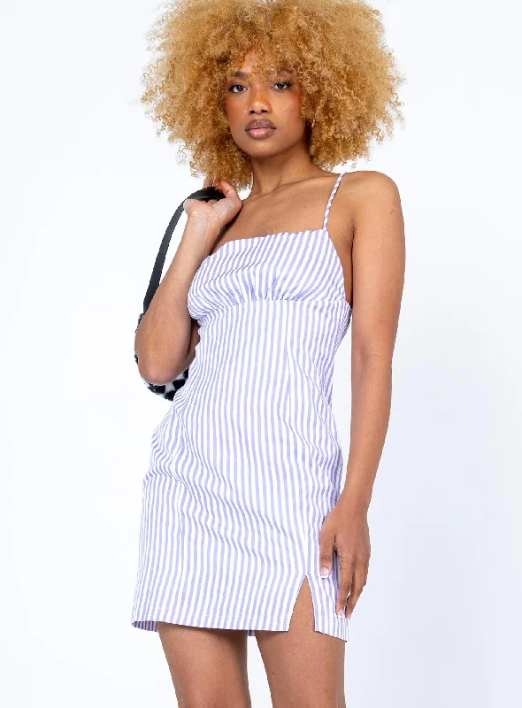 Richie Mini Dress Blue Stripe Elegant Satin Mini Dress