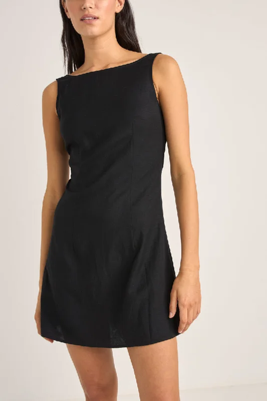 Roselle Tie Back Mini Dress Black Trendy A-Line Mini Dress