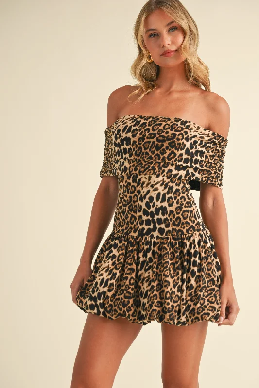Ruched Off The Shoulder Balloon Mini Dress Trendy Cut-Out Mini Dress