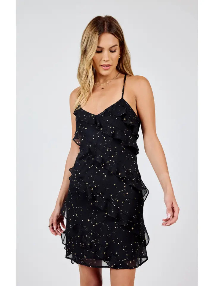 STARRY EYES RUFFLE MINI DRESS Casual Button-Up Mini Dress