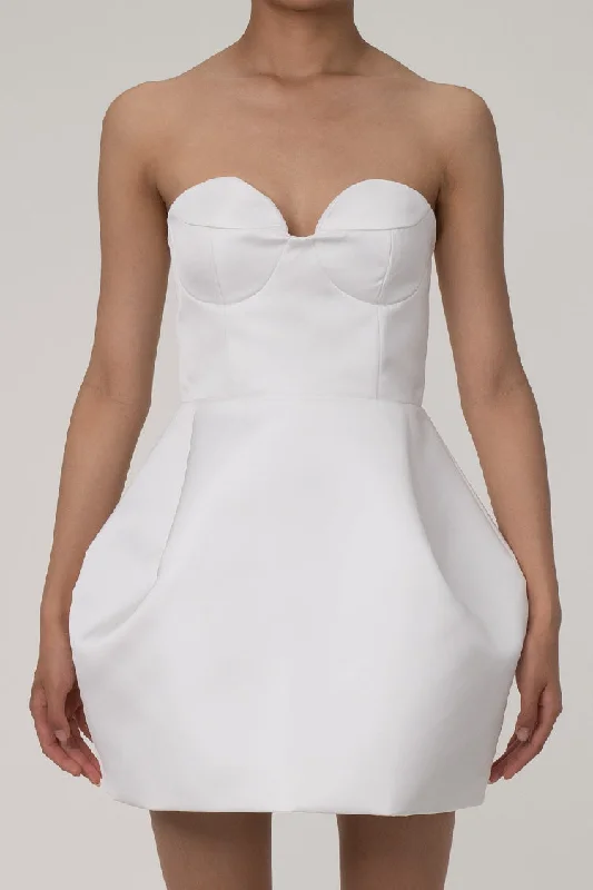 Silky Satin Sweetheart Bustier Strapless Pleated Puff Party Mini Dress Chic Mini Dress with V-Neck Silky Satin Sweetheart Bustier Strapless Pleated Puff Party Mini Dress Chic Mini Dress with V-Neck