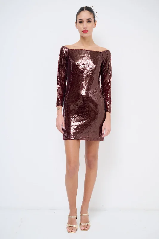 Sparkling sequin off-shoulder mini dress wholesale Fashionable Mini Dress with Slits Sparkling sequin off-shoulder mini dress wholesale Fashionable Mini Dress with Slits