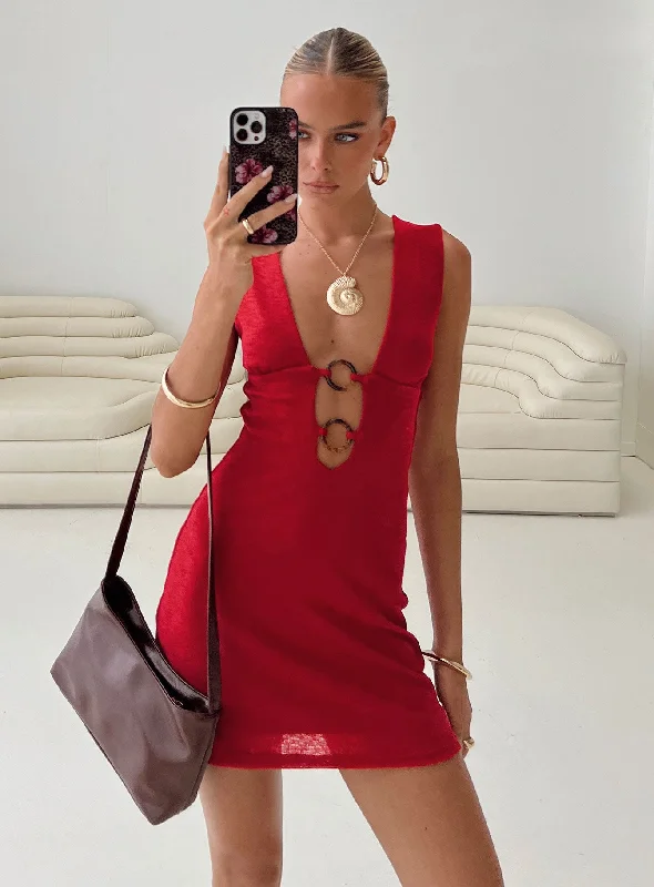 Steward Mini Dress Red Fashionable Pleated Mini Dress