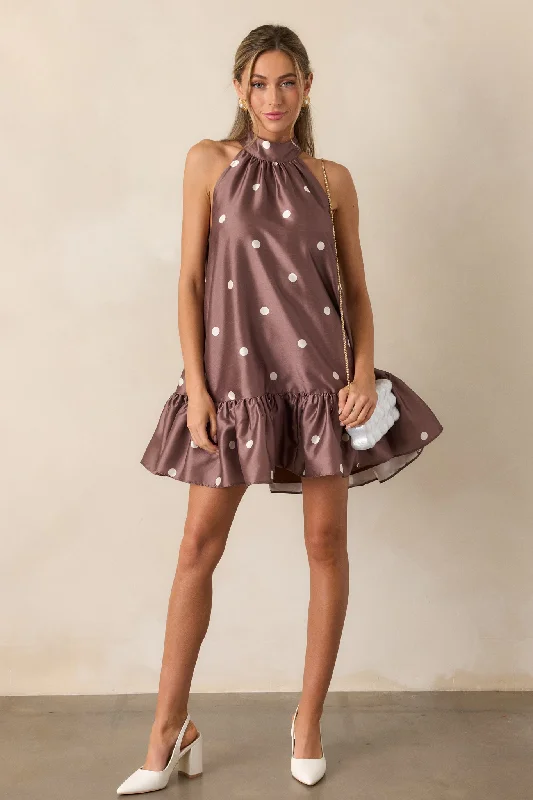 Sweet Soirée Chocolate Halter Mini Dress Comfortable Shift Mini Dress