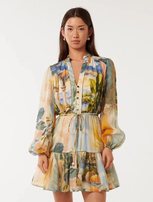 Verona Printed Mini Dress Chic Pleated Mini Dress