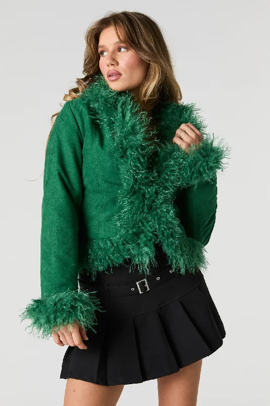 Faux Suede Faux Fur Trim Jacket Chenille Jacket Brocade Jacket Lace Jacket