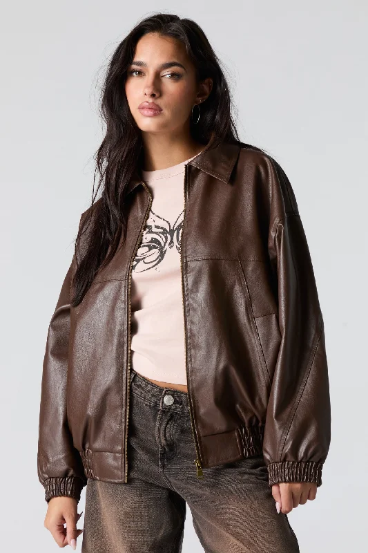 Oversized Faux Leather Jacket Herringbone Jacket Checkered Jacket Solid Jacket