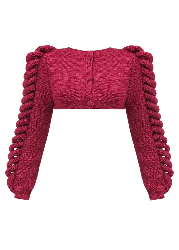 CROPPED KNITTED BERRY JACKET Tiered Jacket Buttoned Jacket Zippered Jacket