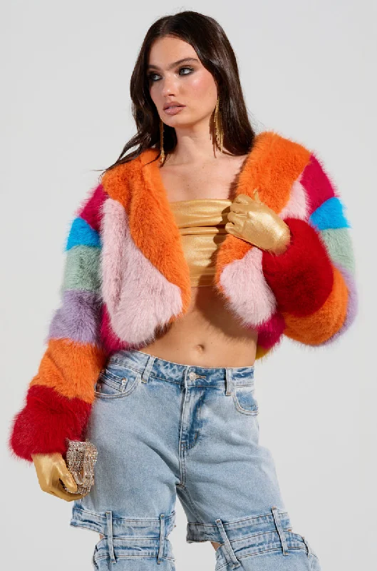 CALL ME CRAZY RAINBOW FUR JACKET Knit Jacket Woven Jacket Fleece Jacket