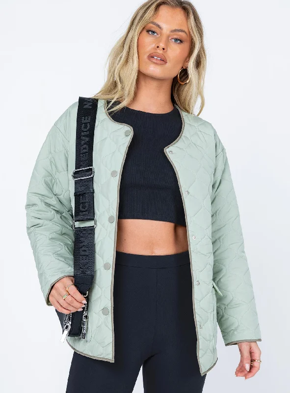 Carter Quilted Liner Jacket Green Stand-Up Collar Roll-Neck Collar Turtle Neck