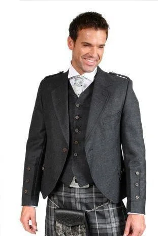 Charcoal Tweed Crail Jacket and 5 Button Waistcoat One-Shoulder Jacket Off-the-Shoulder Jacket Asymmetrical Jacket