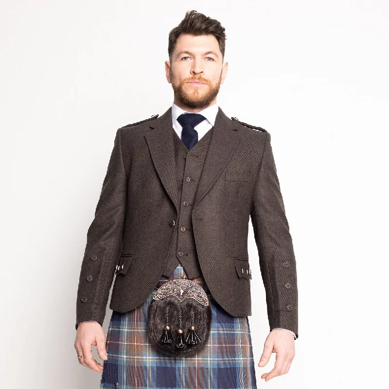 Crail Tweed Jacket and 5 Button Waistcoat by House of Edgar - Peat Satin Jacket Silk Jacket Chiffon Jacket