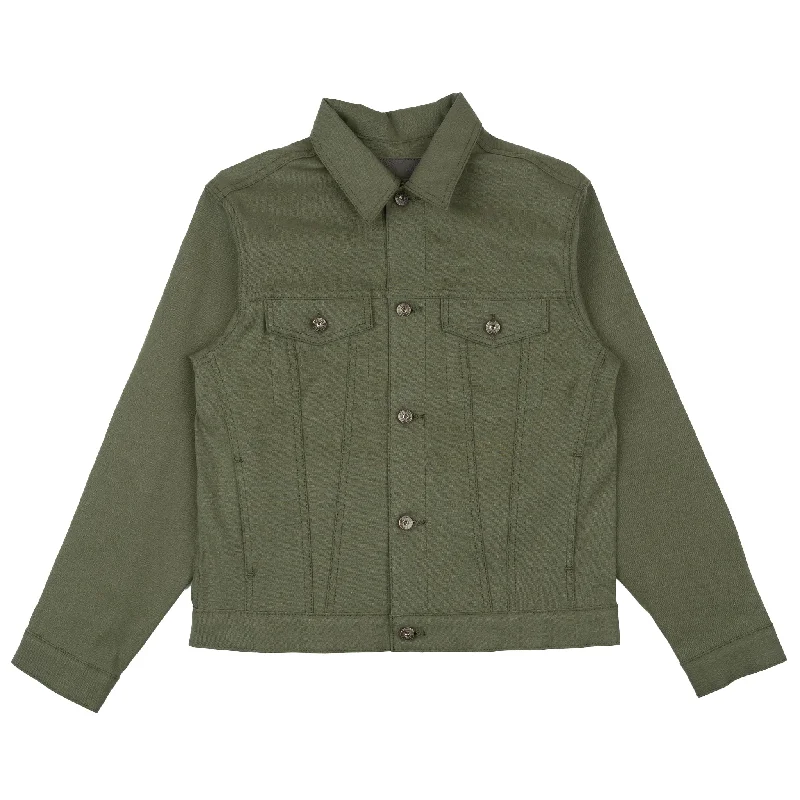 Denim Jacket  - Army Green Duck Selvedge Herringbone Jacket Checkered Jacket Solid Jacket