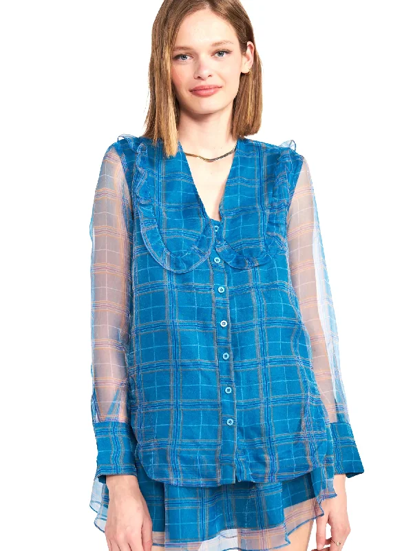 En Saison Plaid Organza Blouse Soft Knit Blouse