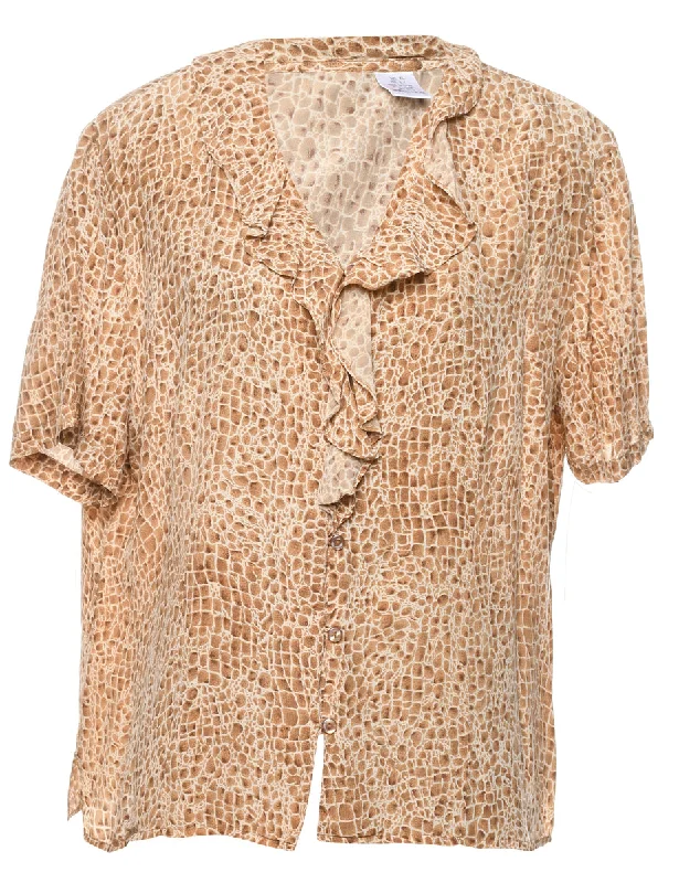 Giraffe Light Brown Silk Blouse - XL Elegant Office Blouse