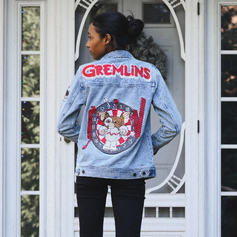 Gremlins Anniversary Denim Jacket A-Line Jacket Boat Neck Shawl Collar