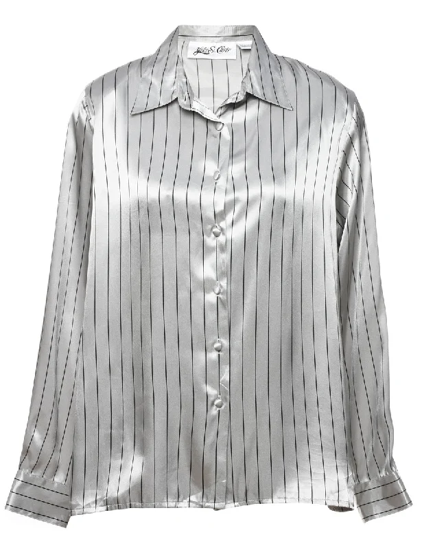 Grey Striped Blouse - L Textured Cotton Blouse