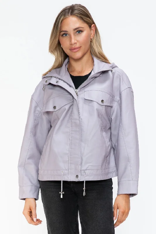 How Dare U Drawstring Hem PU Leather Zip Up Jacket In Lilac Elasticated Jacket Padded Jacket Insulated Jacket