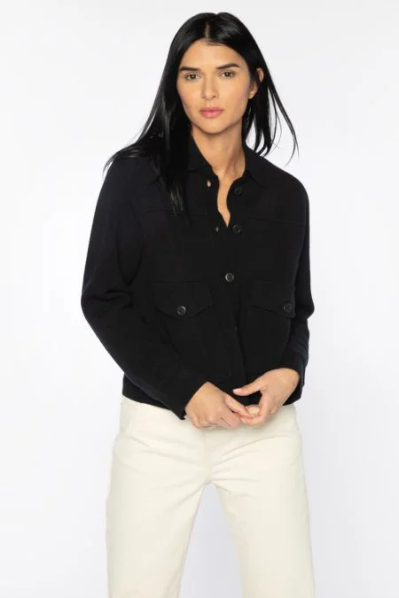 Kinross Cashmere Doubleknit Crop Shacket Romantic Lace Blouse