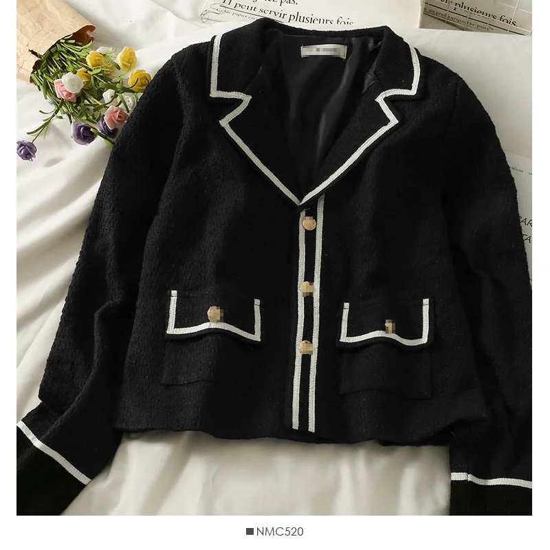 Korean color matching stripe suit collar single breasted cardigan jacket  2122 Cardigan Sweater Pullover