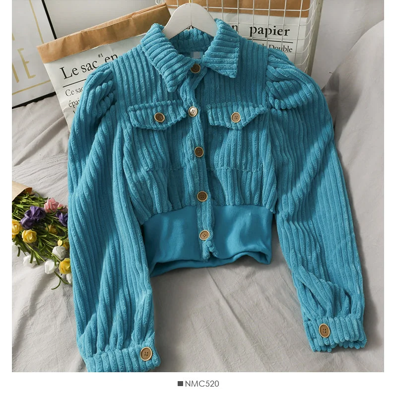 Korean minority corduroy short lapel jacket  2084 Embroidered Jacket Appliqued Jacket Beaded Jacket