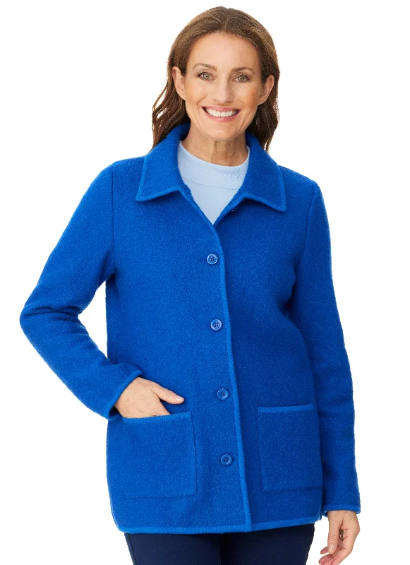 MAYDENA BOILED WOOL JACKET - ROYAL Nylon Fabric Polyester Fabric Spandex Fabric