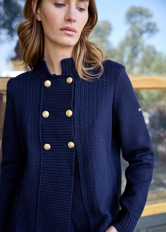 MERIBEL - Knit Jacket with Gold Buttons (NAVY) Oversized Jacket Tailored Jacket Straight Jacket