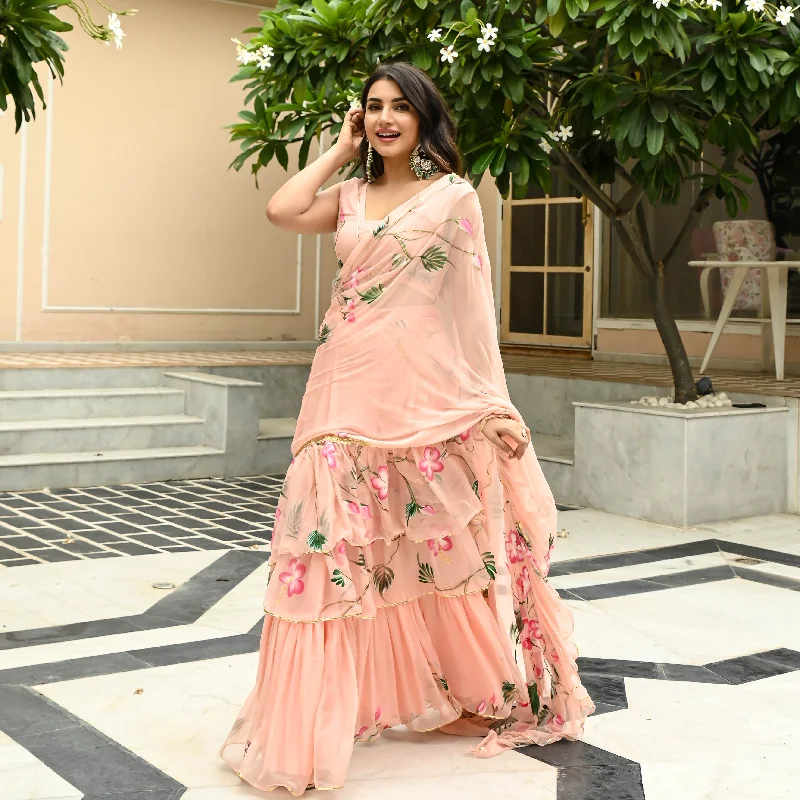 Peach Pearl Draped Saree with Blouse Chic Wrap Blouse