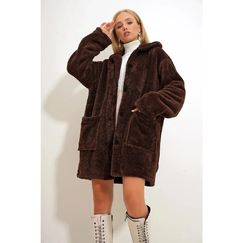 Brown Teddy Coat Jacket Ribbed Jacket Pleated Jacket Ruffled Jacket