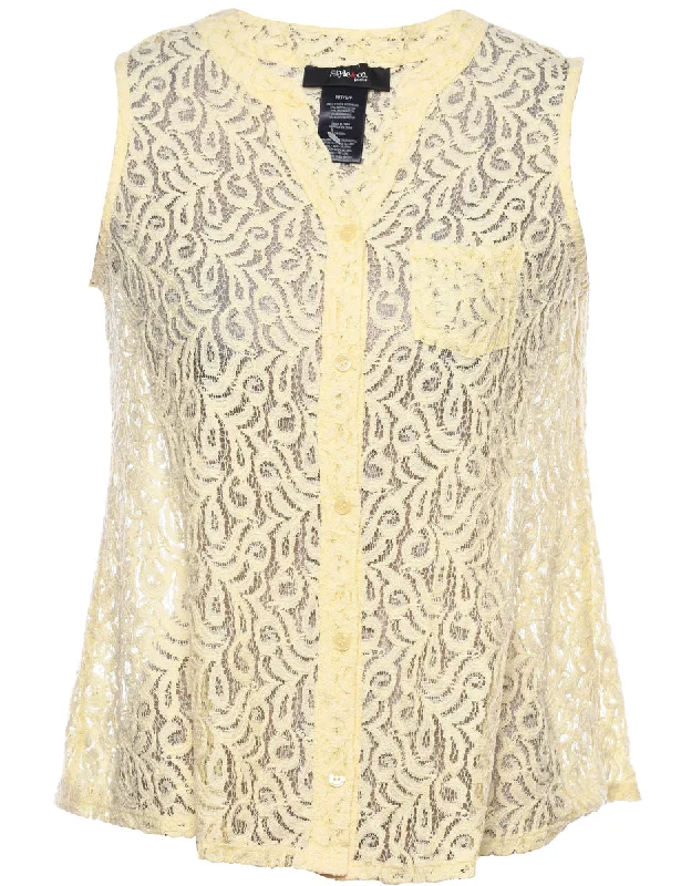 Yellow Sleeveless Lace Blouse - S Chic Wrap Blouse