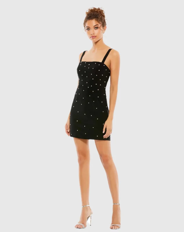 Sleeveless Rhinestone Encrusted Square Neck Mini Dress - FINAL SALE Fashionable Off-Shoulder Mini Dress