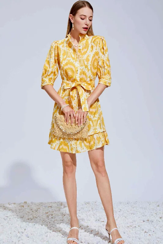 Ada Linen Mini Dress - Mustard/Yellow - GDS Cozy Wraparound Mini Dress