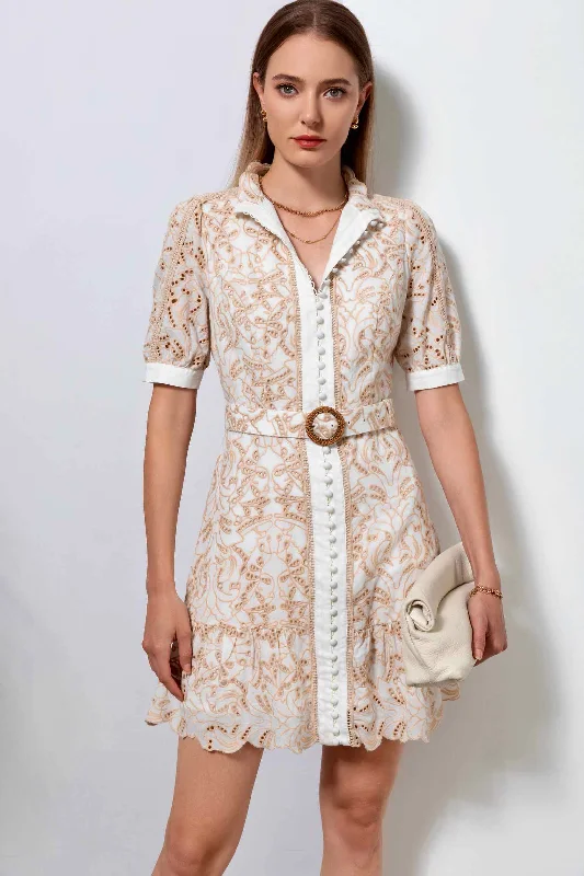 Agnes Mini Dress - White/Beige - GDS Elegant Satin Lace Mini Dress