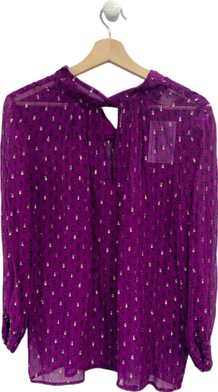 Ba&sh Purple Printed Sheer Blouse UK XS/S Office-Ready Blouse