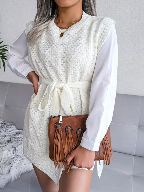 Belt Vest Skirt Knitted Mini Dress Comfortable One-Shoulder Mini Dress