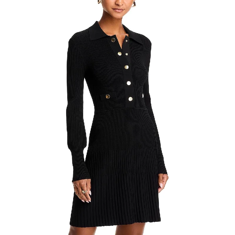 Womens Collar Ribbed Mini Dress Cozy Sweater Mini Dress