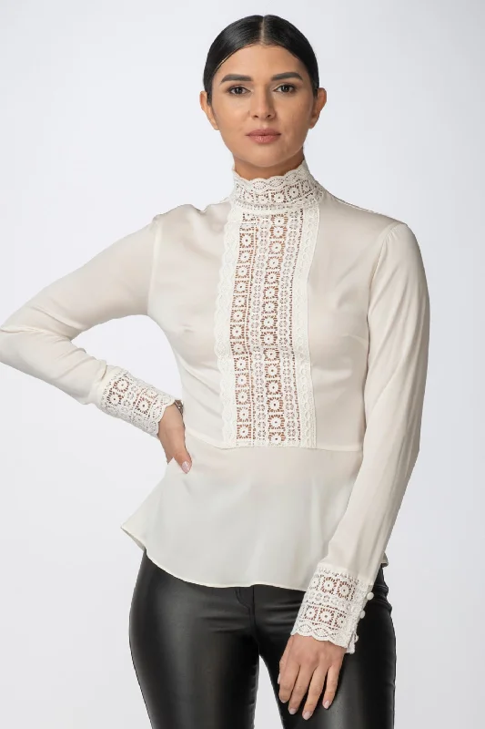 Chrissy Lace Blouse Delicate Pleat Blouse